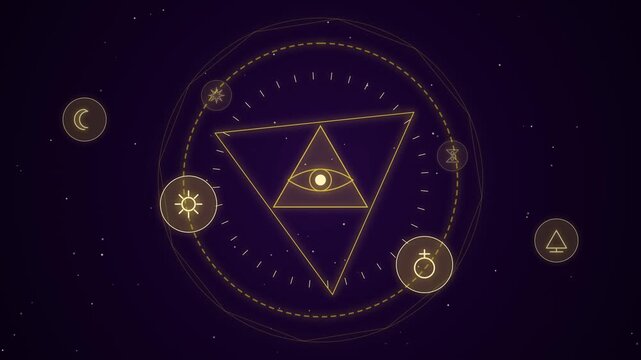 All Seeing Eye Symbol with Esoteric Astrology and Alchemical Icons