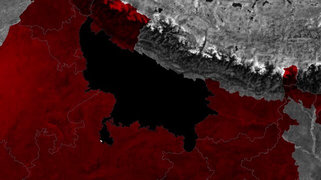 Uttar Pradesh India map animation in 4K showing state boundaries, geography, location and regional outline