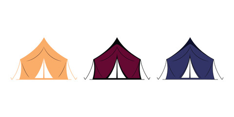 Military tent icon, silhouette vector outline and line art symbol for field camps, outdoor shelter, defense operations, military equipment and expedition design. © MARUF 44