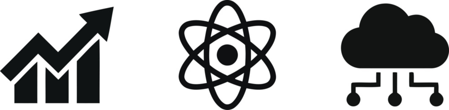 Business expansion atomic design and cloud technology icons illustrate innovative concepts for digital transformation and progress