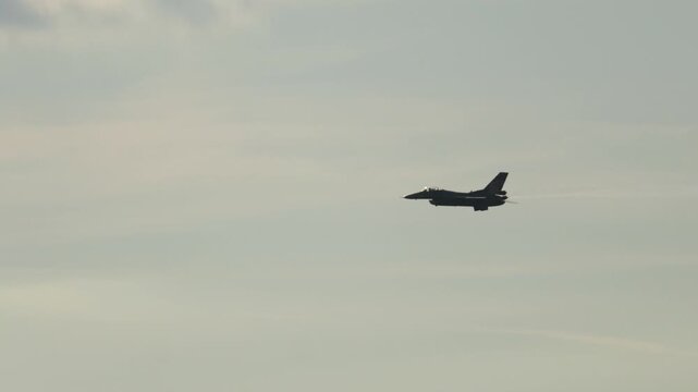 Military F16 Fighting Falcon jet flying at high speed