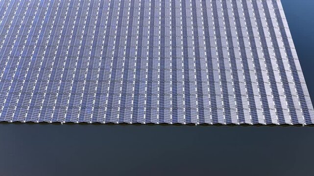 Aerial view of floating solar panels on water in the Netherlands
