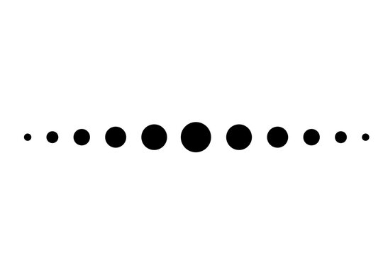 Black circle sequence of varying sizes isolated on transparent background