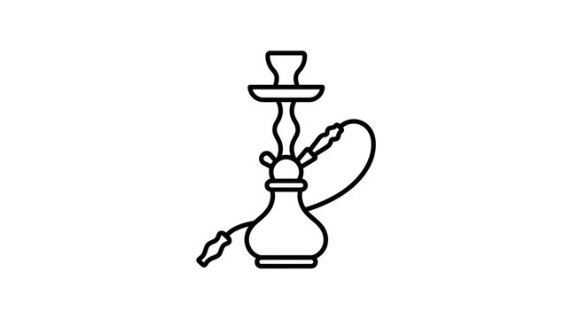 Line art illustration depicts a hookah with a long hose and bowl