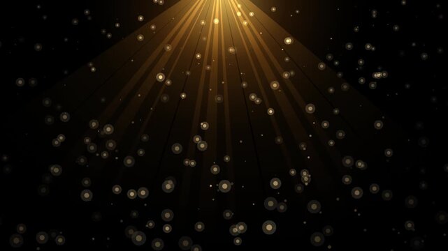 Golden light rays shining down with floating bokeh particles
