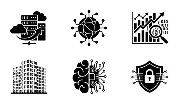 Data technology icons silhouette for app and web