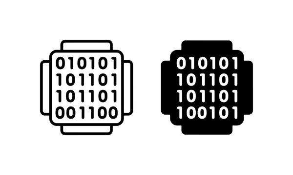 Binary code icons set with data stream, digital information and technology, computer science for app and web