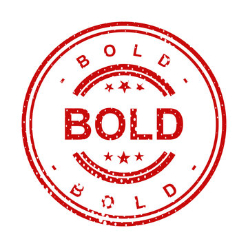 Bold red circular stamp with embossed text illustration