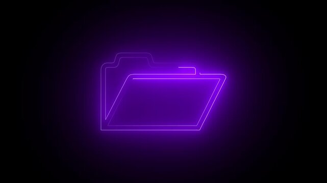 Glowing neon file folder sign. Glowing neon Folder icon isolated on black background. video file icon with a effect