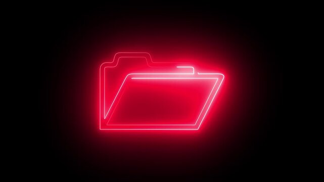 Glowing neon file folder sign. Glowing neon Folder icon isolated on black background. video file icon with a effect