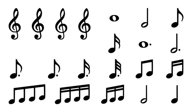 Musical Notation Symbols Treble Clef Staff and Note Durations Vector Set