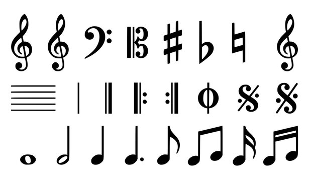 Music Notation Vector Symbols &ndash; Treble Clef Staff Lines and Note Durations