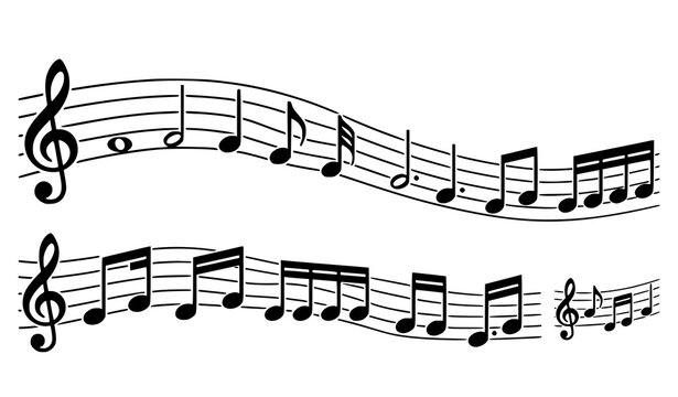 Treble Clef Staff Lines and Musical Note Duration Symbols Vector