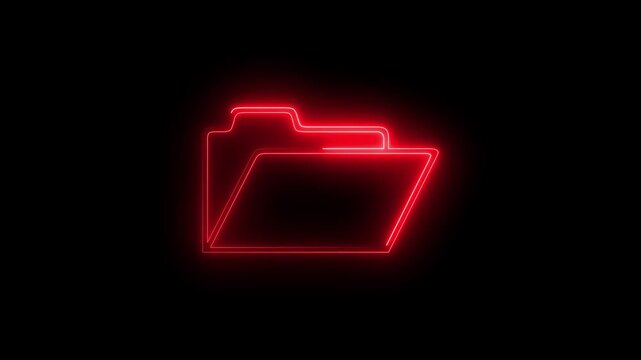 Red Neon Glowing Folder Icon Drawing Animation Looping on Black Background