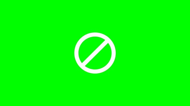 White prohibited symbol on vibrant chroma key green background