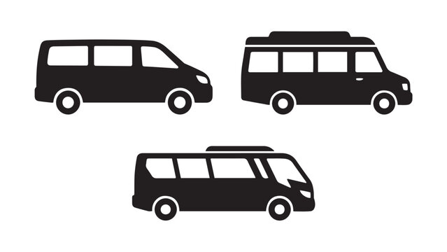 Passenger Van Minibus and Public Commercial Vehicle Icons