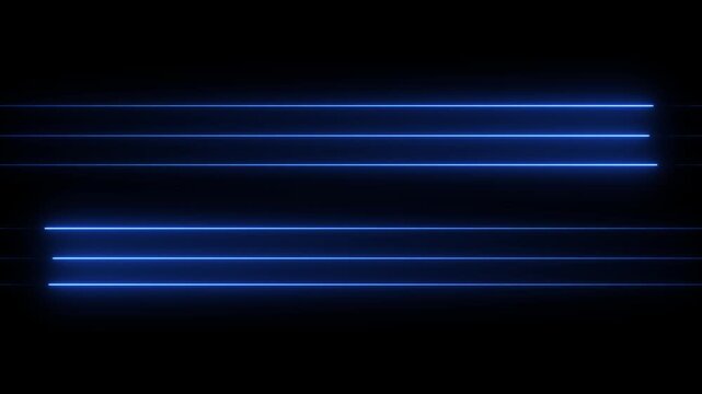 abstract blue neon lines flowing on black background motion graphic. futuristic digital signal lines horizontal motion background. minimalist blue led light bars animation for technology branding.