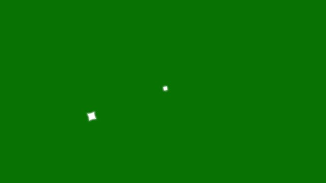 Twinkling star, vector glowing star light effect doodle on green backround. sparkle twinkle glitter star effect animation in 4K loop, white cartoon blinking stars with transparent alpha background.