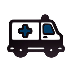 Dark ambulance van icon with blue medical cross symbol and flashing light on glossy vehicle emergency isolated on a transparent background © Hellal khan