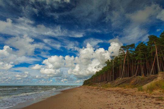 The Dutchman's Cap Nature Trail near Klaipeda in Lithuania. Beautiful beach with big stones near the sea