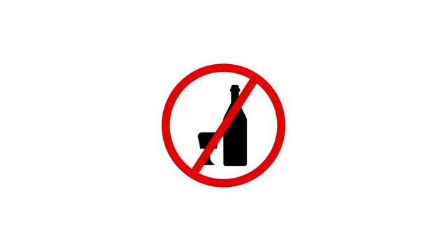 Prohibition symbol no alcohol consumption warning sign animation clean red circle ban