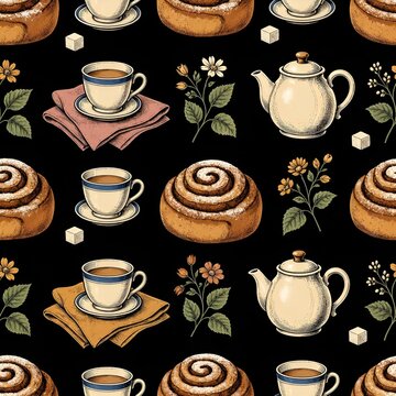 seamless pattern with tea cups