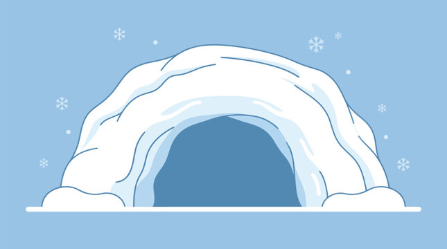 Flat vector illustration of a snow igloo entrance during a winter
