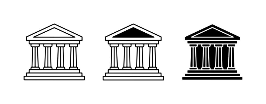 Ancient Greek temple icons set with columns and pediments