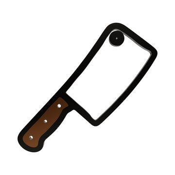 Butcher meat cleaver knife outline icon with heavy rectangular blade and brown handle, glossy style chopper isolated on a transparent background