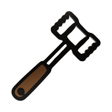 Meat tenderizer tool icon with wooden handle and textured mallet head on transparent background kitchen isolated on a transparent background