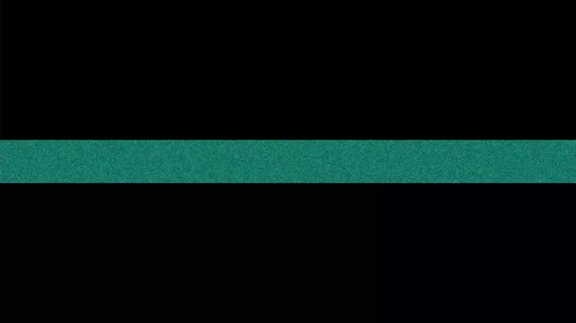 Dark teal noisy horizontal line transition with grainy texture and TV static noise. Vintage glitch turn on off effect. 4K