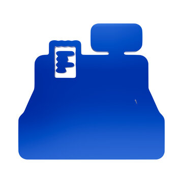 Blue glowing cash register machine icon symbol representing retail commerce and payment processing systems isolated on a transparent background