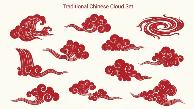 traditional cloud set chinese china japanese korean asian traditional illustrations calligraphy decorations element vector design for background and wallpaper