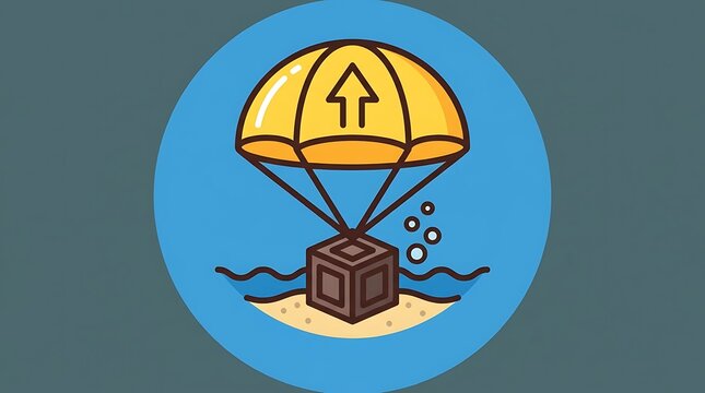 Parachute box landing on water near sand