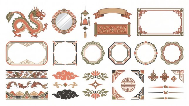 Asian chinese lunar new year decorative design elements.