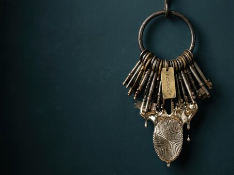 Security Key Ring with Fingerprint Pendant on Dark Background