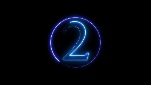 Blue color neon circle and 2 number text icon animation on black background.