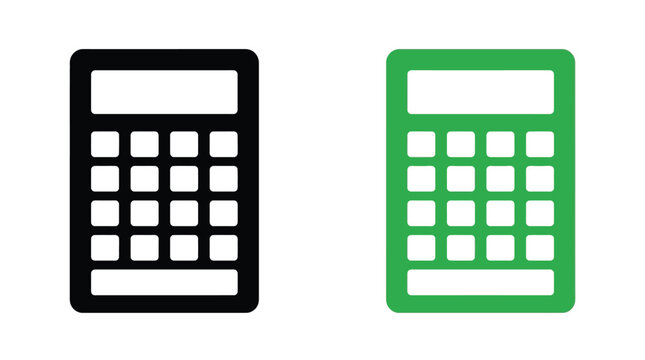 Calculators, Two Icons with Black and Green Color Variations, Representing Finance and Mathematical Concepts. and Mathematics