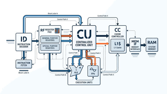A Detailed Schematic Diagram Illustrating The Architecture Of A Modern Computer Processor