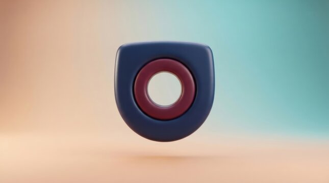 3D render of a dark blue u shaped icon with a maroon circular center on a soft gradient background for modern web design