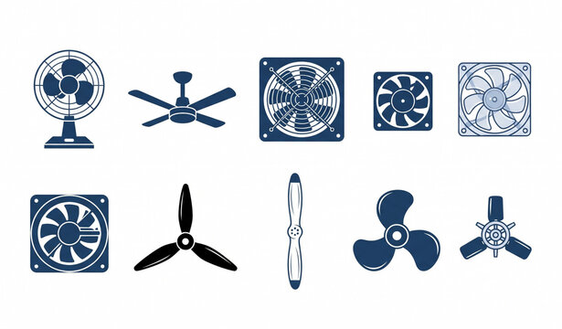Fans and Propellers Collection with Cooling Ventilation and Mechanical Rotor Vector Icons