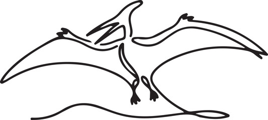 One single line drawing of flying pterodactyl for logo identity. Dino animal mascot concept for prehistoric theme park icon. one line Icon drawing © Mofazzelh