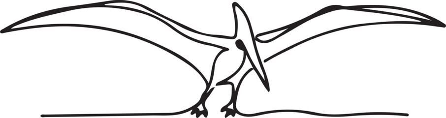 One single line drawing of flying pterodactyl for logo identity. Dino animal mascot concept for prehistoric theme park icon. one line Icon drawing © Mofazzelh
