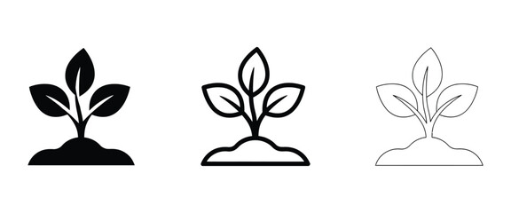 Sprout growing in soil icon with bold outline and line art, isolated plant growth vector illustration ©  MstHasina