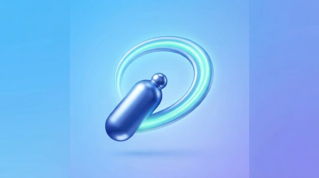 3D render of a futuristic blue capsule object floating inside a glowing cyan circular ring on a soft gradient background