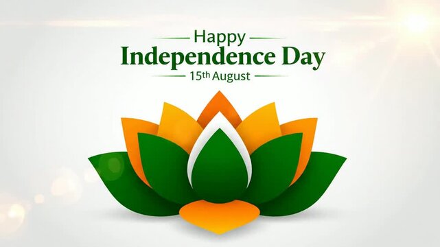 Happy india independence day 15th august animation with tricolor saffron white green lotus flower motion background