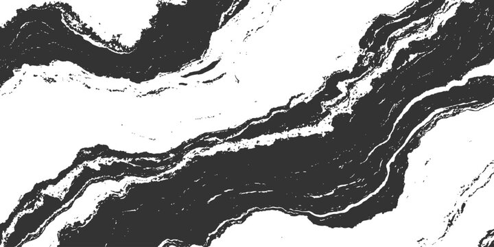 Abstract black and white thick fluid marble texture with grunge waves vector illustration background.
