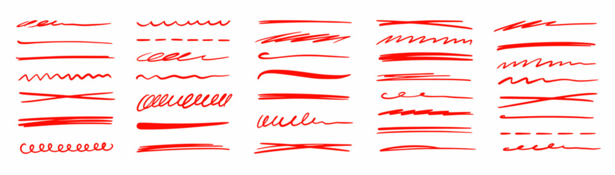 Red Marker Underline and Squiggle Brush Stroke Set