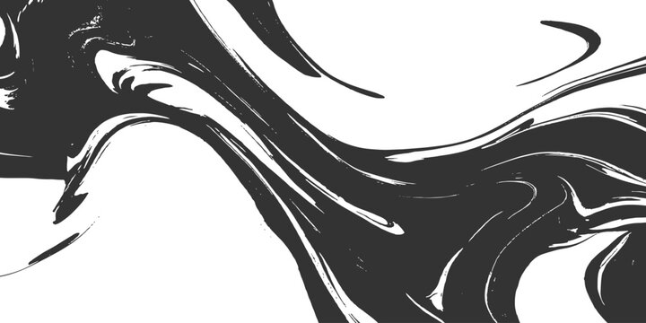 Abstract black and white liquid fluid marble texture background with thick flowing waves vector illustration design.