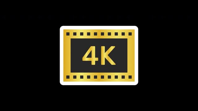 High-definition quality sticker animation with a golden 4K text inside rectangular on a transparent background. 4K ultra high-definition. Seamless animated icon. 4K video overlay isolated element.